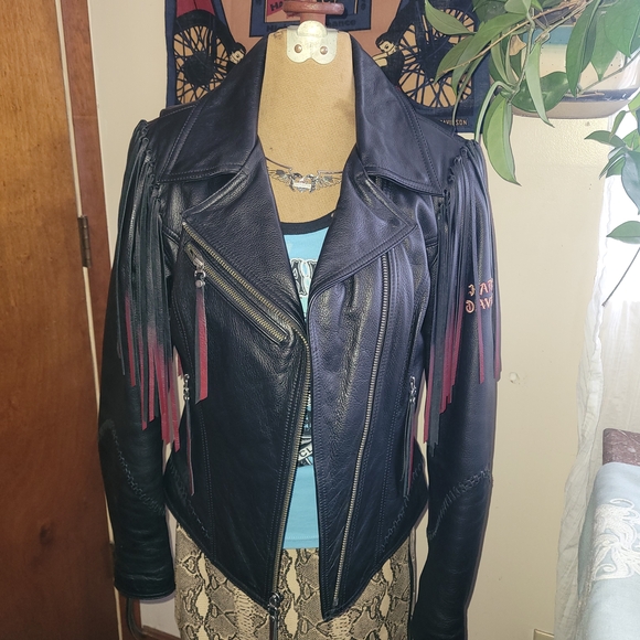 Harley-Davidson Black Leather Jacket with Red Fringe - Picture 5 of 14